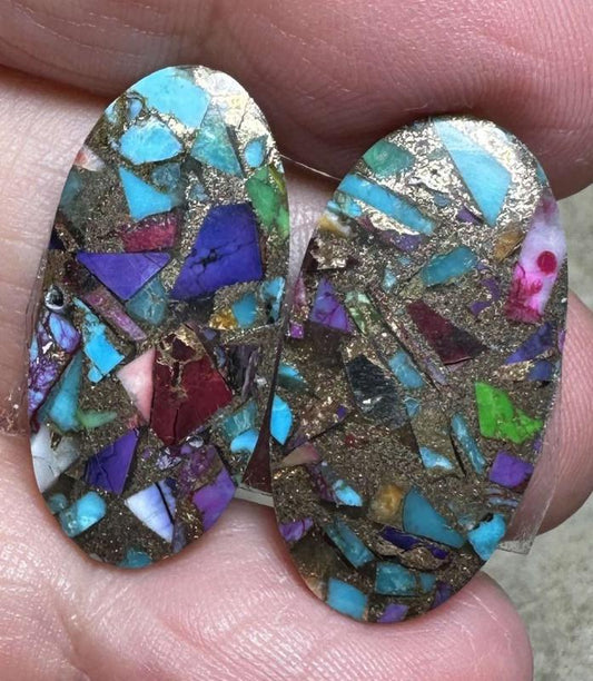 Oval 26x13mm Spiny Oyster Turquoise Cabochon Pair 11