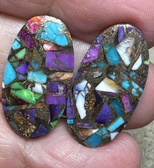 Oval 25x13mm Spiny Oyster Turquoise Cabochon Pair 13