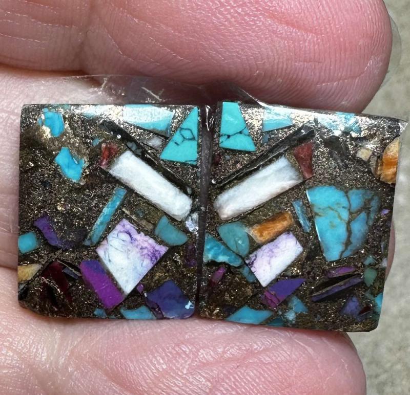 Rectangle 17x14mm Spiny Oyster Turquoise Cabochon Pair 15