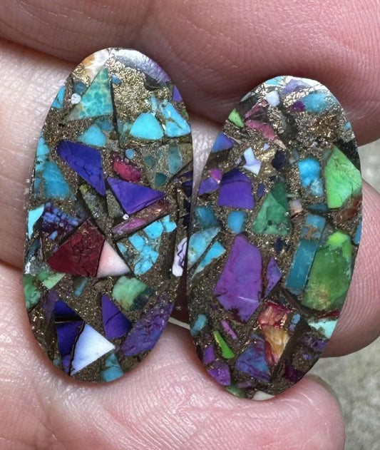 Oval 26x12mm Spiny Oyster Turquoise Cabochon Pair 17