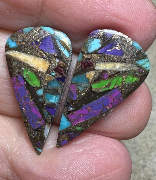 Teardrop 25x13mm Spiny Oyster Turquoise Cabochon Pair 19