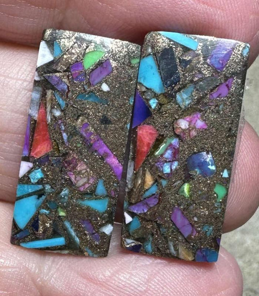 Rectangle 25x11mm Spiny Oyster Turquoise Cabochon Pair 21