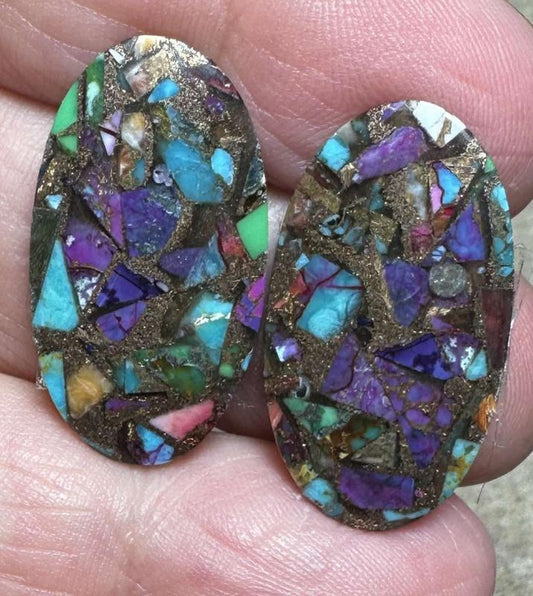 Oval 26x14mm Spiny Oyster Turquoise Cabochon Pair 25