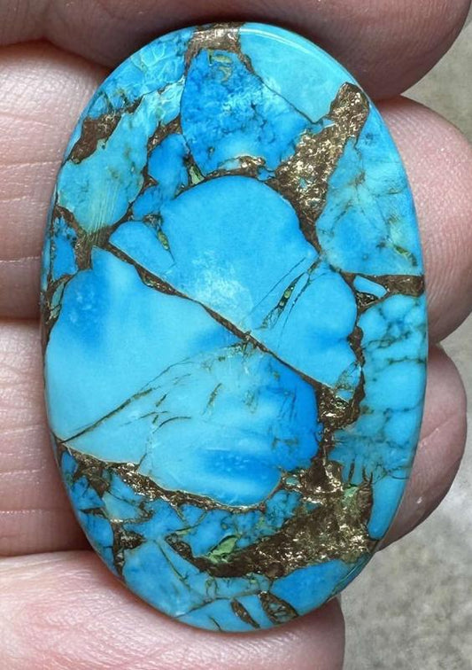 Oval 34x21mm Kingman Turquoise in Bronze Cabochon 02