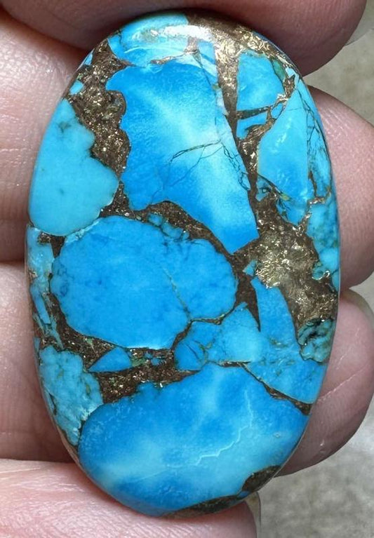 Oval 34x21mm Kingman Turquoise in Bronze Cabochon 04
