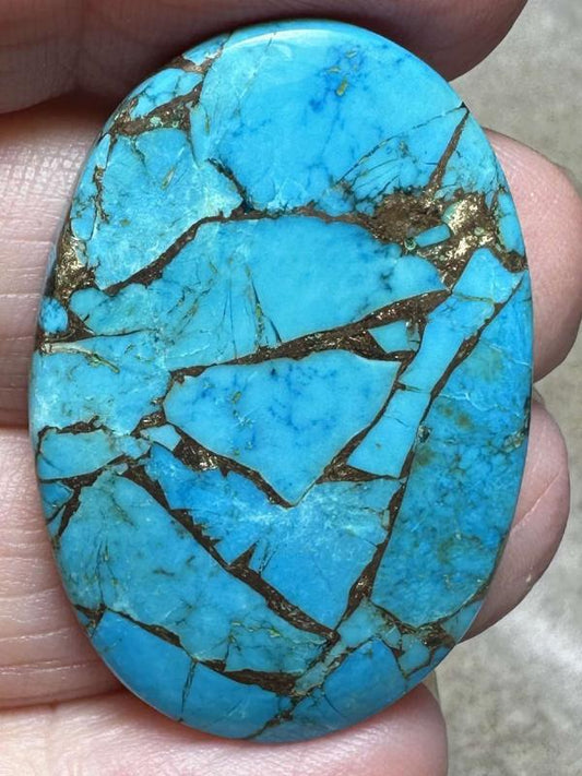 Oval 38x25mm Kingman Turquoise in Bronze Cabochon 05