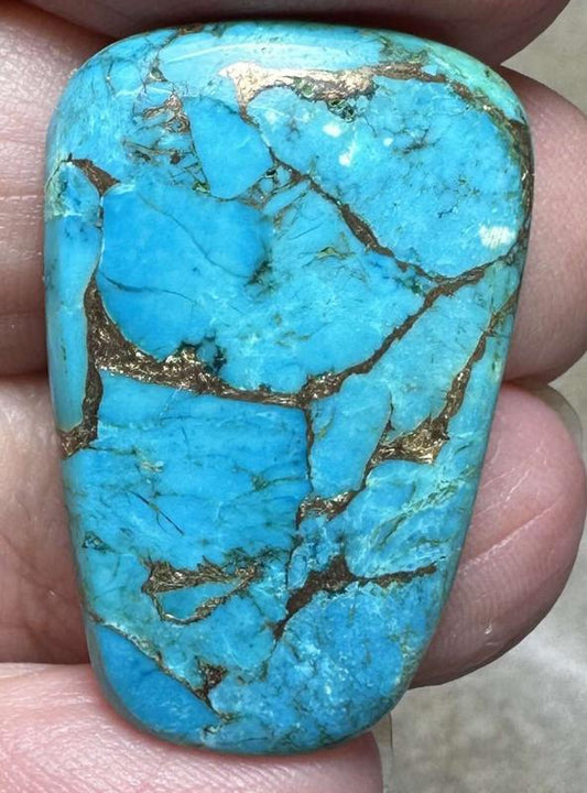 Freeform 30x19mm Kingman Turquoise in Bronze Cabochon 09