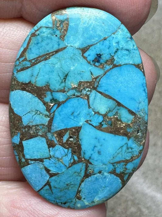 Oval 38x25mm Kingman Turquoise in Bronze Cabochon 10