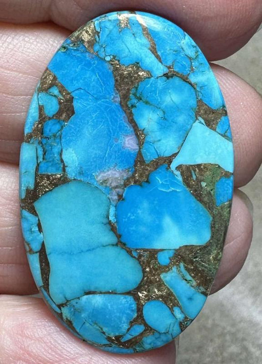 Oval 38x23mm Kingman Turquoise in Bronze Cabochon 11