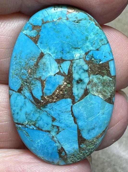 Oval 34x22mm Kingman Turquoise in Bronze Cabochon 12