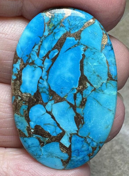 Oval 39x24mm Kingman Turquoise in Bronze Cabochon 13