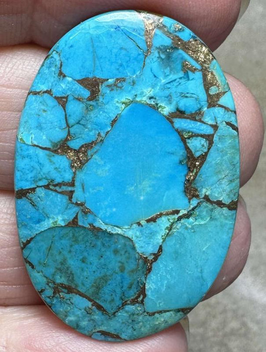 Oval 37x25mm Kingman Turquoise in Bronze Cabochon 14