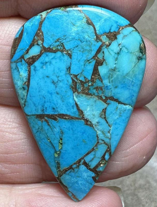 Teardrop 38x25mm Kingman Turquoise in Bronze Cabochon 16