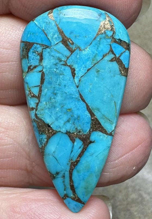Teardrop 38x19mm Kingman Turquoise in Bronze Cabochon 20