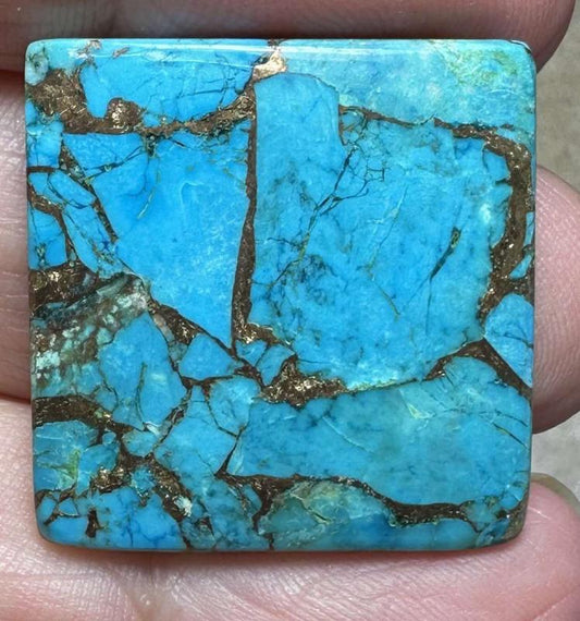 Square 26x26mm Kingman Turquoise in Bronze Cabochon 24
