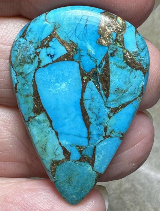 Teardrop 36x24mm Kingman Turquoise in Bronze Cabochon 25