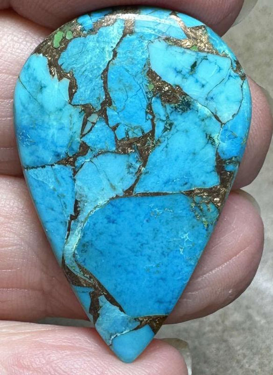 Teardrop 38x24mm Kingman Turquoise in Bronze Cabochon 29