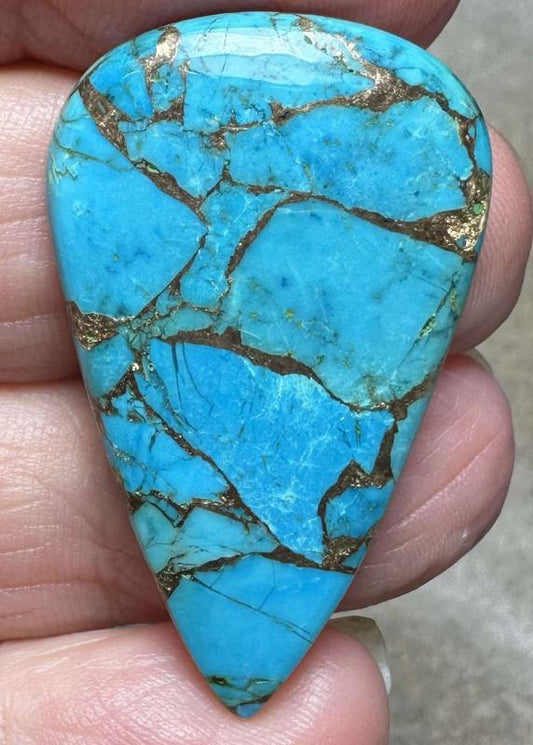 Teardrop 37x22mm Kingman Turquoise in Bronze Cabochon 30