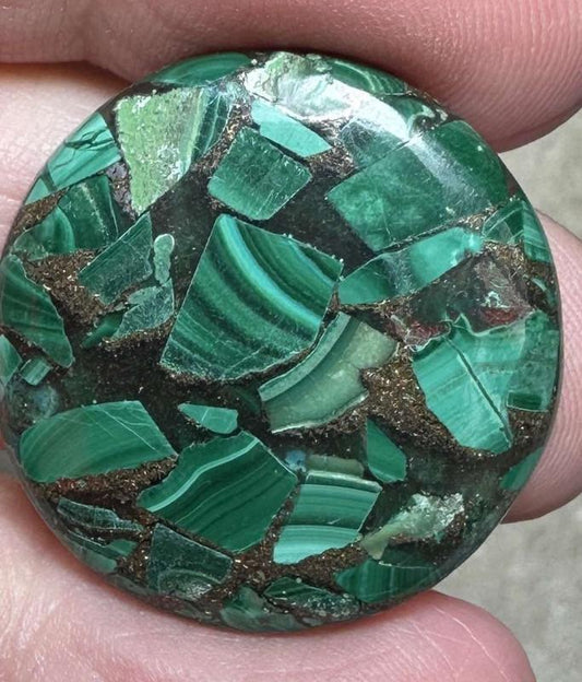 Round 26x26mm Mohave Turquoise with Malachite Cabochon 21