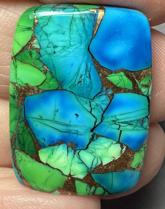 Rectangle 29x21mm Peacock Dahlia Cabochon 17