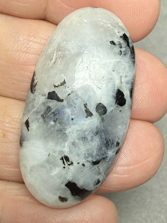 Oval 38x20mm Rainbow Moonstone with Tourmaline Cabochon 23
