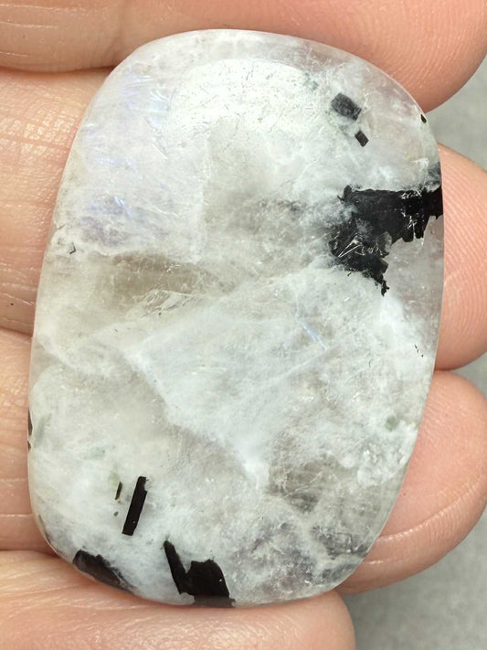 Freeform 33x23mm Rainbow Moonstone with Tourmaline Cabochon 25