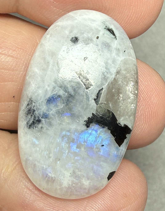 Oval 31x19mm Rainbow Moonstone with Tourmaline Cabochon 27