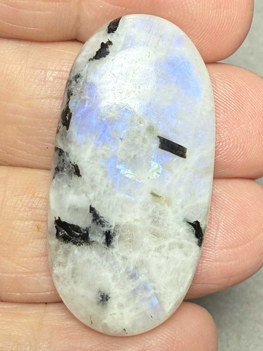 Oval 39x20mm Rainbow Moonstone with Tourmaline Cabochon 31