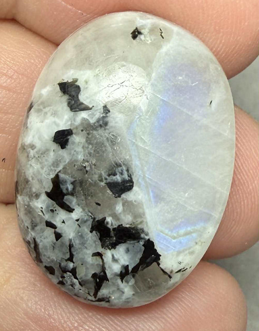 Oval 25x18mm Rainbow Moonstone with Tourmaline Cabochon 33
