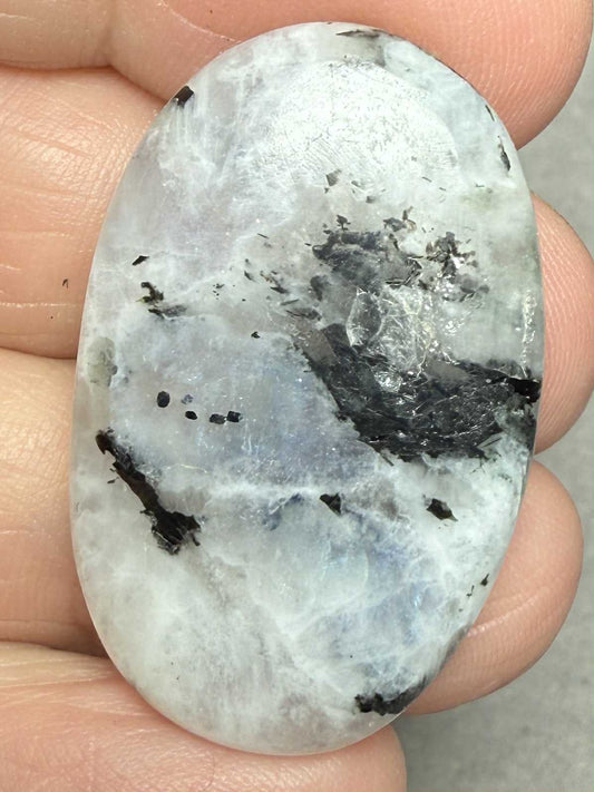 Oval 34x22mm Rainbow Moonstone with Tourmaline Cabochon 37