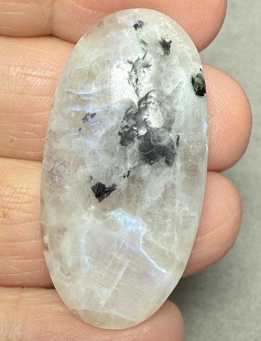 Oval 40x20mm Rainbow Moonstone with Tourmaline Cabochon 38