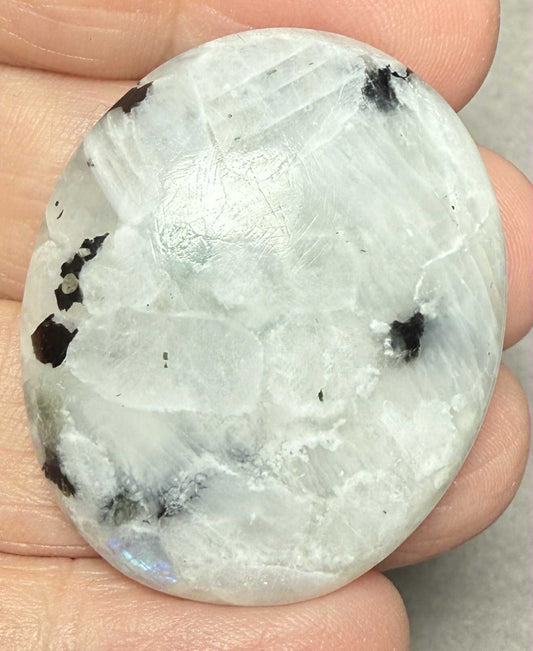 Oval 37x30mm Rainbow Moonstone with Tourmaline Cabochon 39