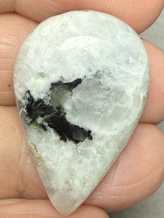 Teardrop 31x20mm Rainbow Moonstone with Tourmaline Cabochon 45