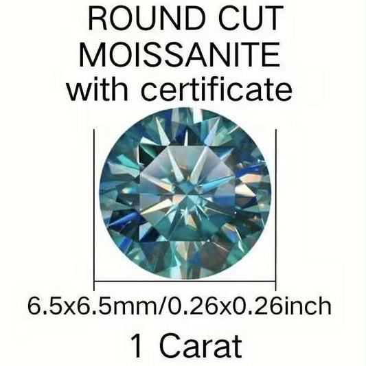 1ct 6.5mm Blue Green Moissanite with Certificate