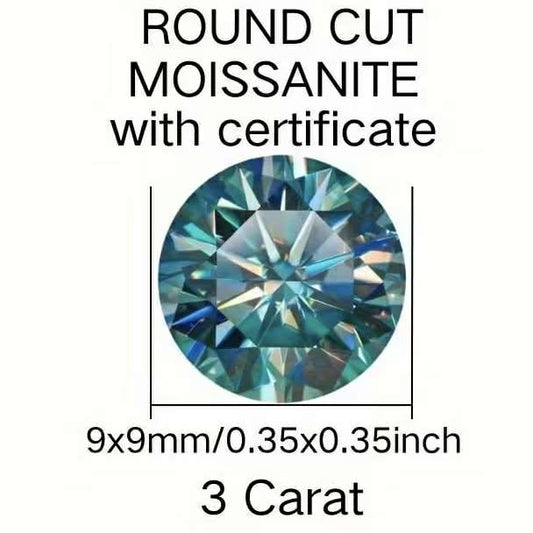 3ct 9mm Blue Green Moissanite with Certificate