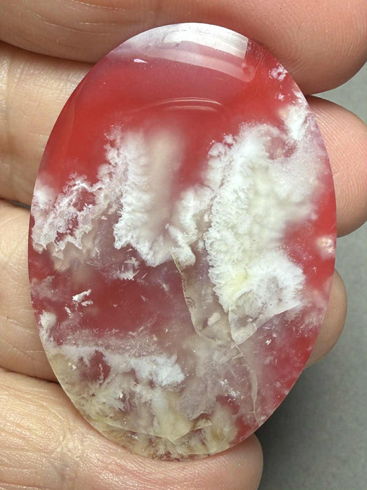 Oval 46x32mm Indonesian Plume Agate Doublet Cabochon 67