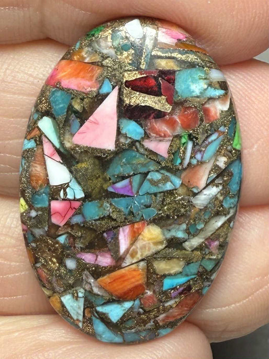 Oval 32x21mm Mixed Turquoise Dahlia Cabochon 01