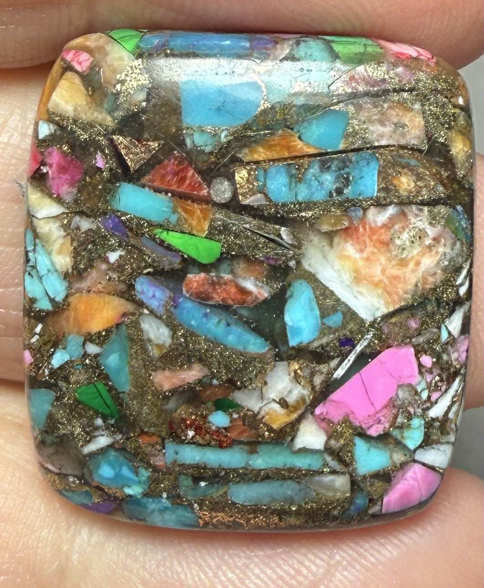 Rectangle 26x23mm Mixed Turquoise Dahlia Cabochon 02
