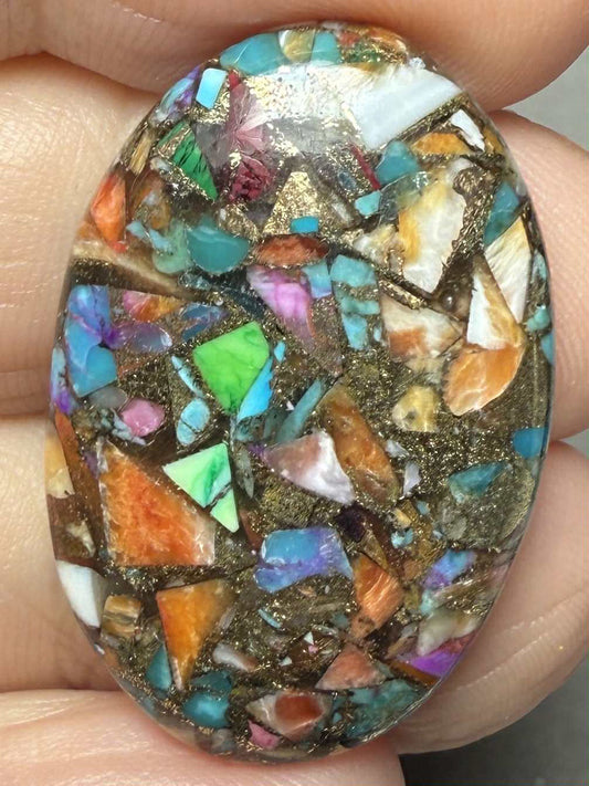 Oval 31x20mm Mixed Turquoise Dahlia Cabochon 04