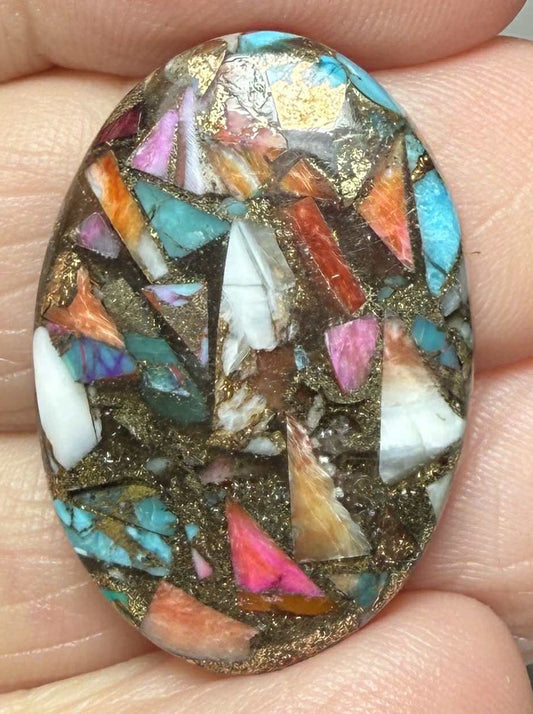 Oval 28x19mm Mixed Turquoise Dahlia Cabochon 06