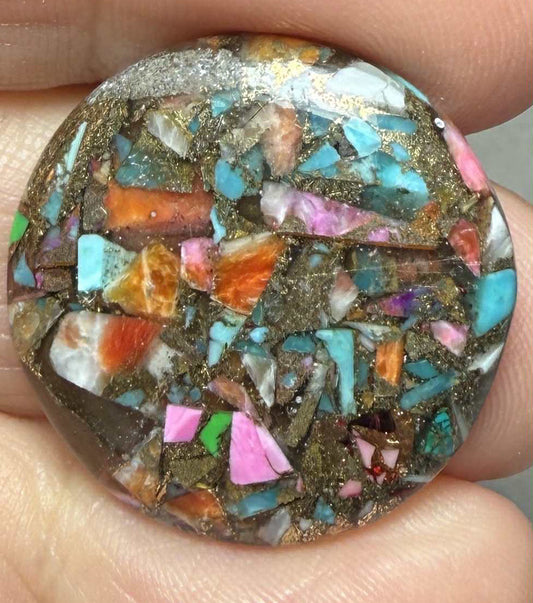 Round 25x25mm Mixed Turquoise Dahlia Cabochon 08