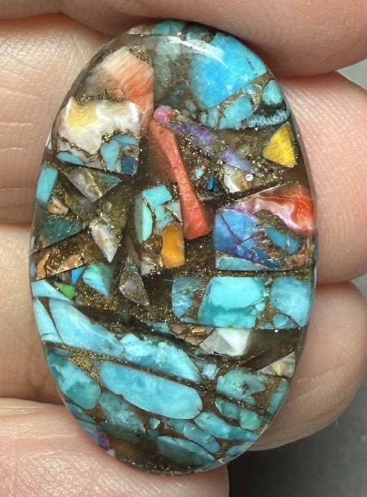 Oval 32x19mm Mixed Turquoise Dahlia Cabochon 12