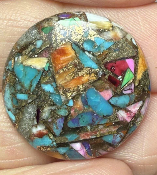 Round 23x23mm Mixed Turquoise Dahlia Cabochon 14