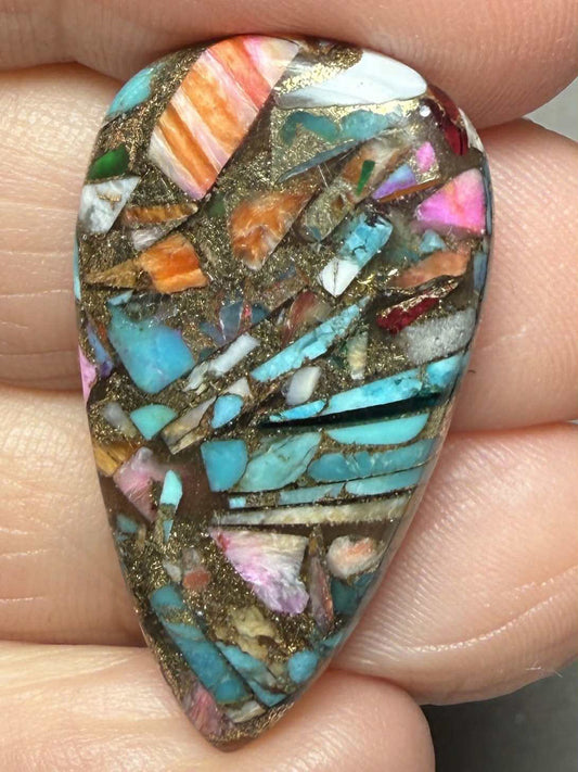 Teardrop 33x19mm Mixed Turquoise Dahlia Cabochon 15