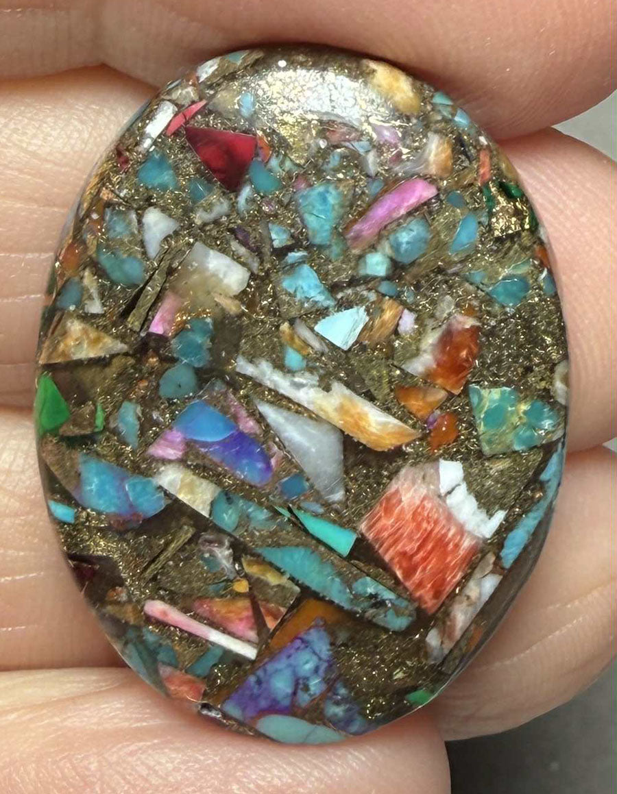 Oval 30x23mm Mixed Turquoise Dahlia Cabochon 17