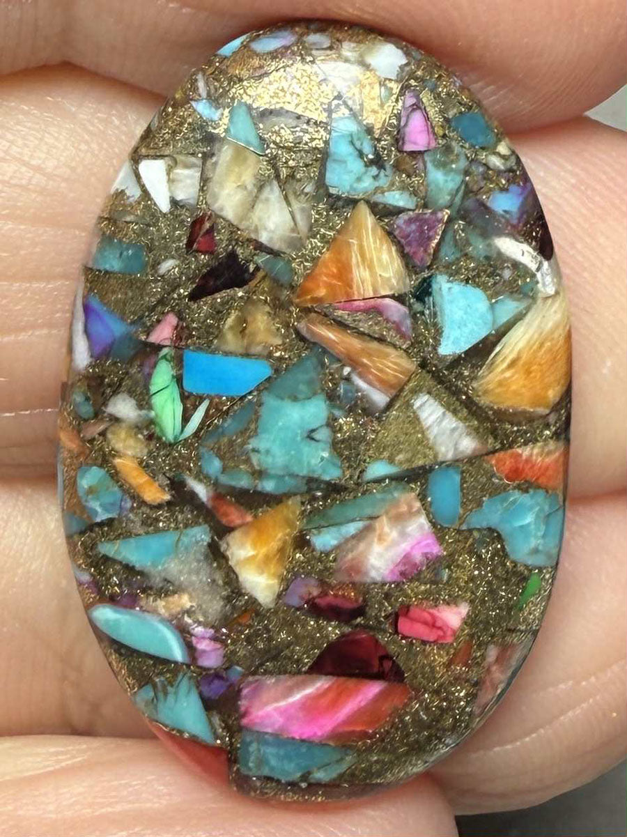 Oval 30x19mm Mixed Turquoise Dahlia Cabochon 19