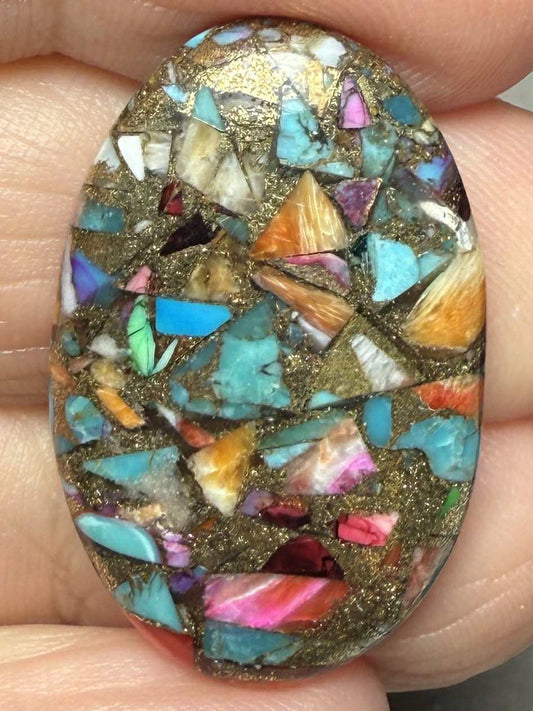 Oval 30x19mm Mixed Turquoise Dahlia Cabochon 19