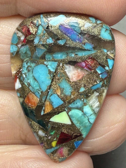 Teardrop 33x22mm Mixed Turquoise Dahlia Cabochon 21