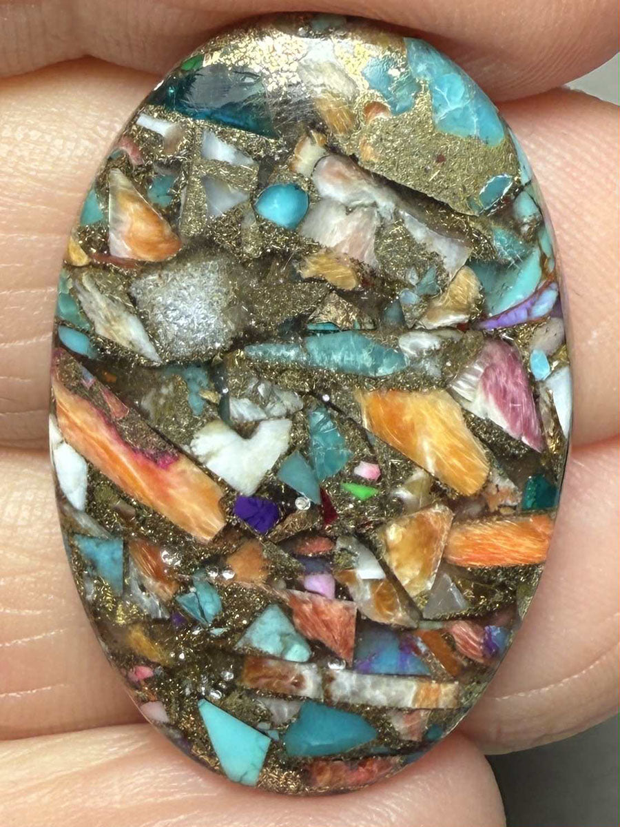 Oval 32x20mm Mixed Turquoise Dahlia Cabochon 22