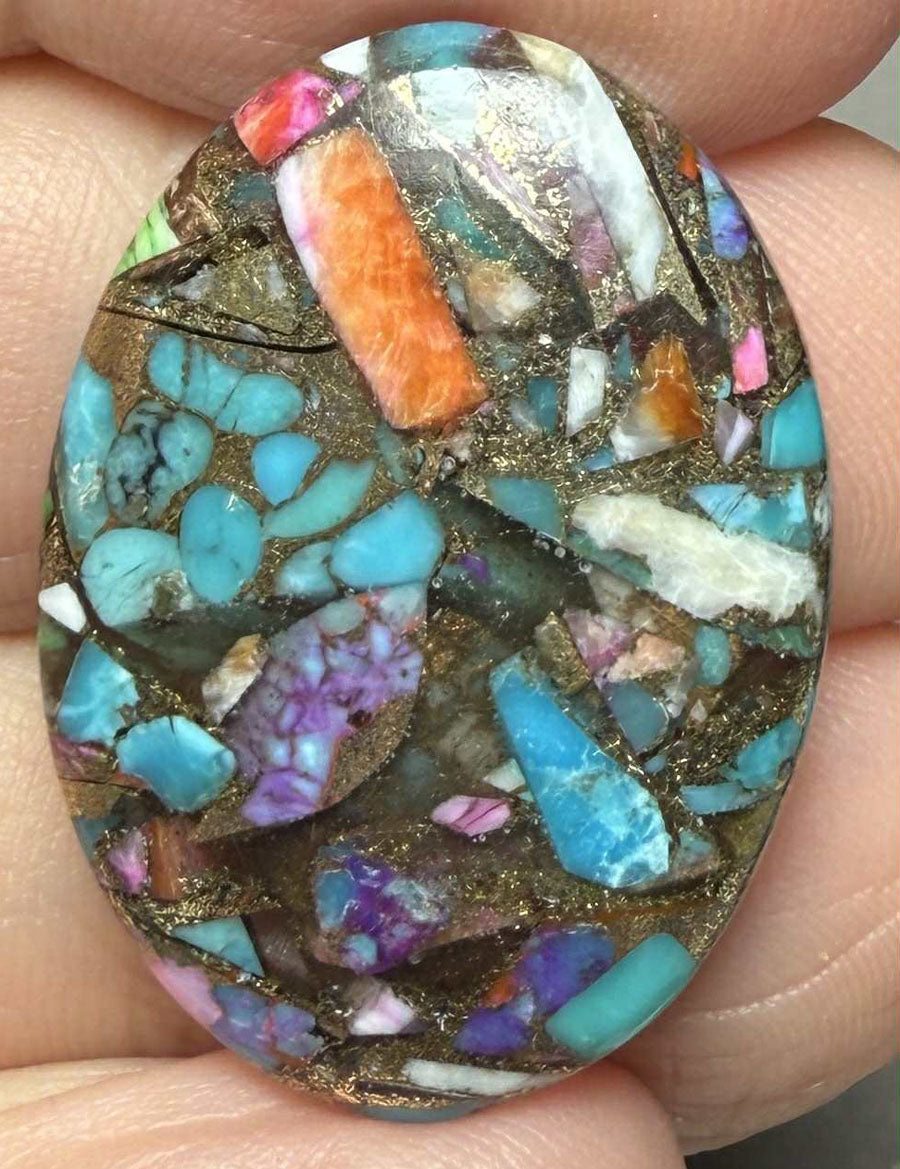 Oval 28x20mm Mixed Turquoise Dahlia Cabochon 23